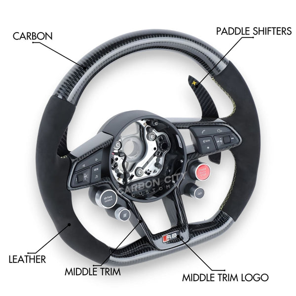 Audi R8/TT Style Customizable Carbon Fiber / Alcantara / LED Steering Wheel | Fits 2010+ All Models - Euro Active Retrofits AU