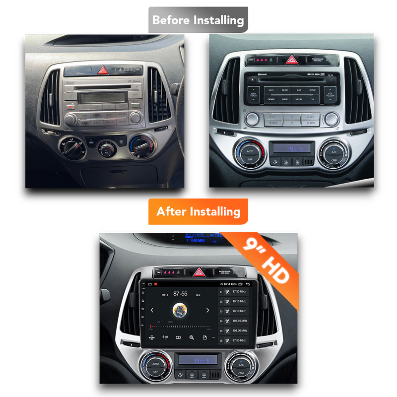 Hyundai i20 (2010 - 2015) Multimedia 9" Touchscreen Display + Built-In Wireless Carplay & Android Auto - Euro Active Retrofits